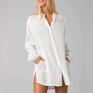 PRANA white Button-Up Long Shirt